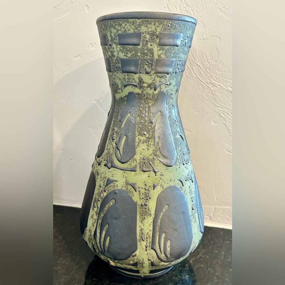 MCM West German Fat Lava Green Carstens Tonnieshof 11” Vase 1218-29 Vintage